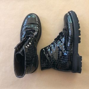 AGL Combat Boot in Black Croc Leather